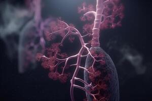 biologisch 3d illustratie van zuurstof uitwisseling in de menselijk long ai gegenereerd foto