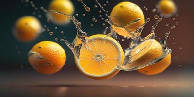 citroenen storten in water een plons van versheid ai gegenereerd foto