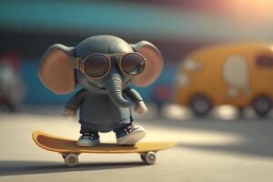 skateboarden olifant de coolste dier Aan wielen ai gegenereerd foto