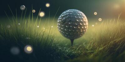 golf bal Aan groen veld- met bokeh effect illustratie ai gegenereerd foto