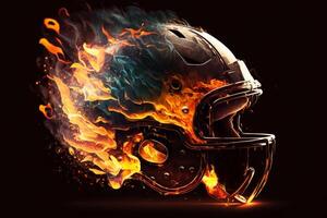 rood vlam Amerikaans voetbal helm vurig bescherming voor de spel ai gegenereerd foto