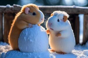 schattig Guinea varken illustratie in winter met sneeuw ai gegenereerd foto