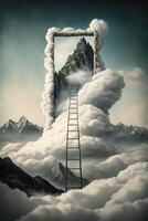 wolk ladder - een mystiek ladder bereiken omhoog naar de wolken in de lucht ai gegenereerd foto