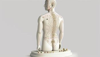 geïsoleerd acupunctuur figuur van Chinese geneeskunde Aan wit achtergrond ai gegenereerd foto