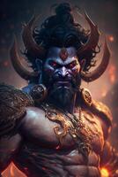 de machtig ravana een verbijsterend portret van de mythisch Indisch demon koning ai gegenereerd foto