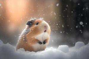 schattig Guinea varken illustratie in winter met sneeuw ai gegenereerd foto