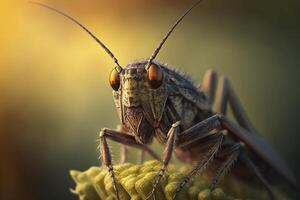 macro illustratie van een hyperrealistisch sprinkhaan insect ai gegenereerd foto