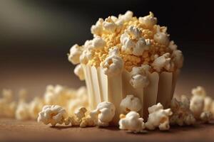 illustratie popcorn detailopname bioscoop heerlijk smakelijk ai gegenereerd foto