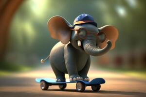 skateboarden olifant de coolste dier Aan wielen ai gegenereerd foto
