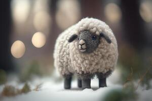 blij en schattig schapen hebben pret in de sneeuw gedurende een ijzig winter ai gegenereerd foto