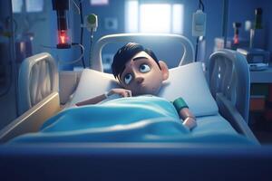 high Tech ziekenhuis bed met toezicht houden uitrusting voor tekenfilm geduldig ai gegenereerd foto