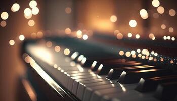 bokeh lichten en wazig kleuren Aan detailopname piano sleutels ai gegenereerd foto