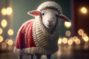 feestelijk en aanbiddelijk weinig schapen in een Kerstmis tafereel ai gegenereerd foto
