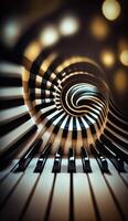 musical draaikolk een abstract samenstelling van piano sleutels vertegenwoordigen geluid golven ai gegenereerd foto