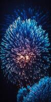 spectaculair blauw vuurwerk verhelderend de nacht lucht in verbijsterend detail ai gegenereerd foto