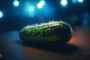 bloeiend komkommers gecultiveerd onder kunstmatig uv verlichting ai gegenereerd foto