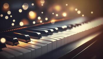 bokeh lichten en wazig kleuren Aan detailopname piano sleutels ai gegenereerd foto