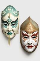 kleurrijk Chinese opera maskers geïsoleerd Aan wit achtergrond ai gegenereerd foto