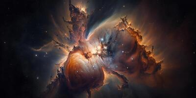 spectaculair visie van de Orion nevel in levendig kleuren en ingewikkeld details ai gegenereerd foto