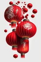levendig rood Chinese lantaarns geïsoleerd Aan wit achtergrond ai gegenereerd foto
