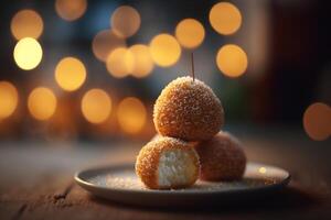 nemen een beet van Italië heerlijk en authentiek arancini rijst- ballen ai gegenereerd foto