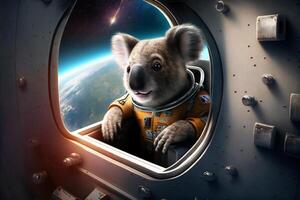 koala net zo een astronaut in een ruimteschip in ruimte ai gegenereerd inhoud foto