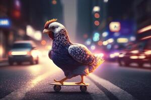 skateboarden kip de coolste vogel in stad- ai gegenereerd foto