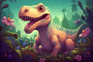 speels en levendig digitaal kunst hilarisch allosaurus dinosaurus grappig illustratie ai gegenereerd foto