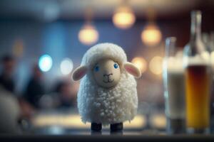 schattig en hilarisch wollen schapen portie net zo een barman in een bar ai gegenereerd foto