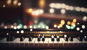 bokeh lichten en wazig kleuren Aan detailopname piano sleutels ai gegenereerd foto