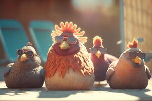 de koel kippen ploeg zonnen en ontspannende met tinten ai gegenereerd foto
