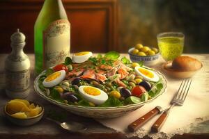 klassiek salade nicoise vers en gezond Frans salade ai gegenereerd foto