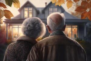 vervulling het leven dromen samen liefde en huis in oud leeftijd ai gegenereerd foto