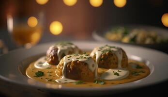 genieten de romig perfectie van malai kofta een Indisch culinaire genot ai gegenereerd foto