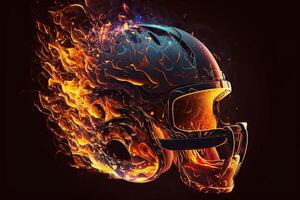 rood vlam Amerikaans voetbal helm vurig bescherming voor de spel ai gegenereerd foto