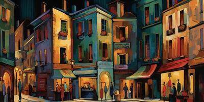 levendig stad leven in de brullen jaren twintig abstract afbeelding van bruisend straten en kleurrijk tekens ai gegenereerd foto