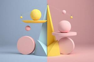 balans concept. illustratie van gekleurde meetkundig vormen in 3d stijl. foto