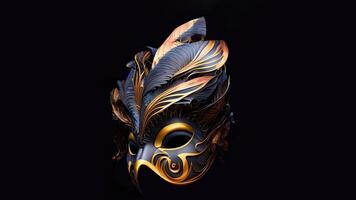 3d veroorzaken, kant visie van aantrekkelijk carnaval masker Aan zwart achtergrond. foto