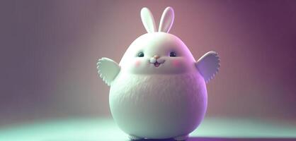 3d geven van schattig mollig konijn karakter met Vleugels tegen achtergrond. gelukkig Pasen dag concept. foto