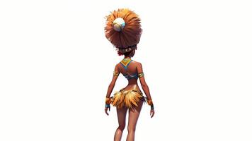 3d veroorzaken, achterzijde visie van braziliaans vrouw samba danser karakter staand Aan wit achtergrond en kopiëren ruimte. foto