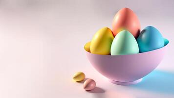 3d geven van kleurrijk ei kom en kopiëren ruimte. gelukkig Pasen concept. foto
