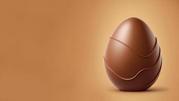 3d geven van golvend chocola ei tegen licht bruin achtergrond en kopiëren ruimte. gelukkig Pasen concept. foto