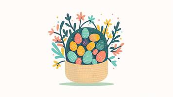 kleurrijk papier besnoeiing Pasen ei met bloemen mand en kopiëren ruimte. gelukkig Pasen dag concept. foto