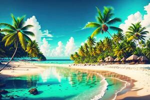tropisch strand met palm bomen door ai gegenereerd foto
