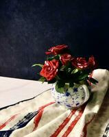 patriottisch bloemen voor gedenkteken dag foto