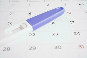 zwangerschap test voor vrouw Aan kalender, ovulatie dag. foto