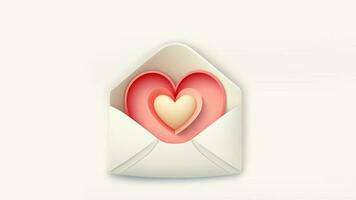 3d geven van papier besnoeiing hart vorm binnen envelop in pastel kleur. foto