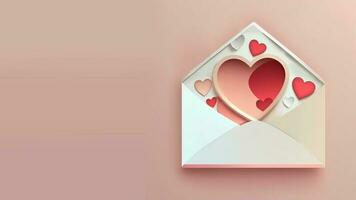 3d geven van vliegend papier harten van envelop in pastel kleur. foto