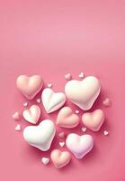 3d geven glanzend harten vorm Aan roze achtergrond. foto