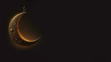 3d geven van hangende voortreffelijk halve maan maan met sterren Aan zwart achtergrond. Islamitisch religieus concept. foto